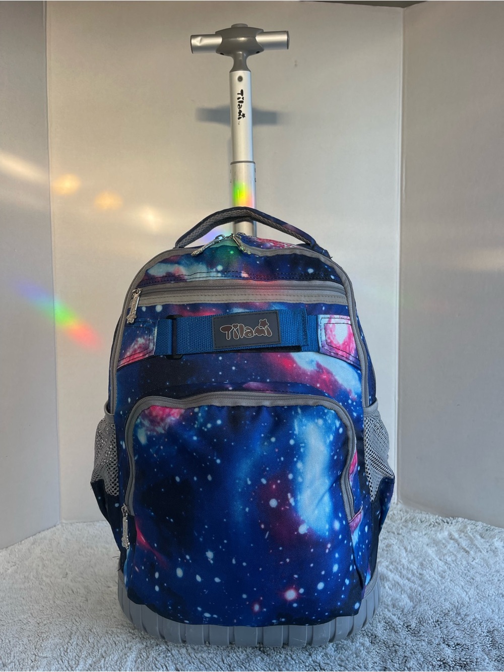 Tilami Kids Rolling Backpack 18 inch Laptop Backpack, Blue Space Galaxy